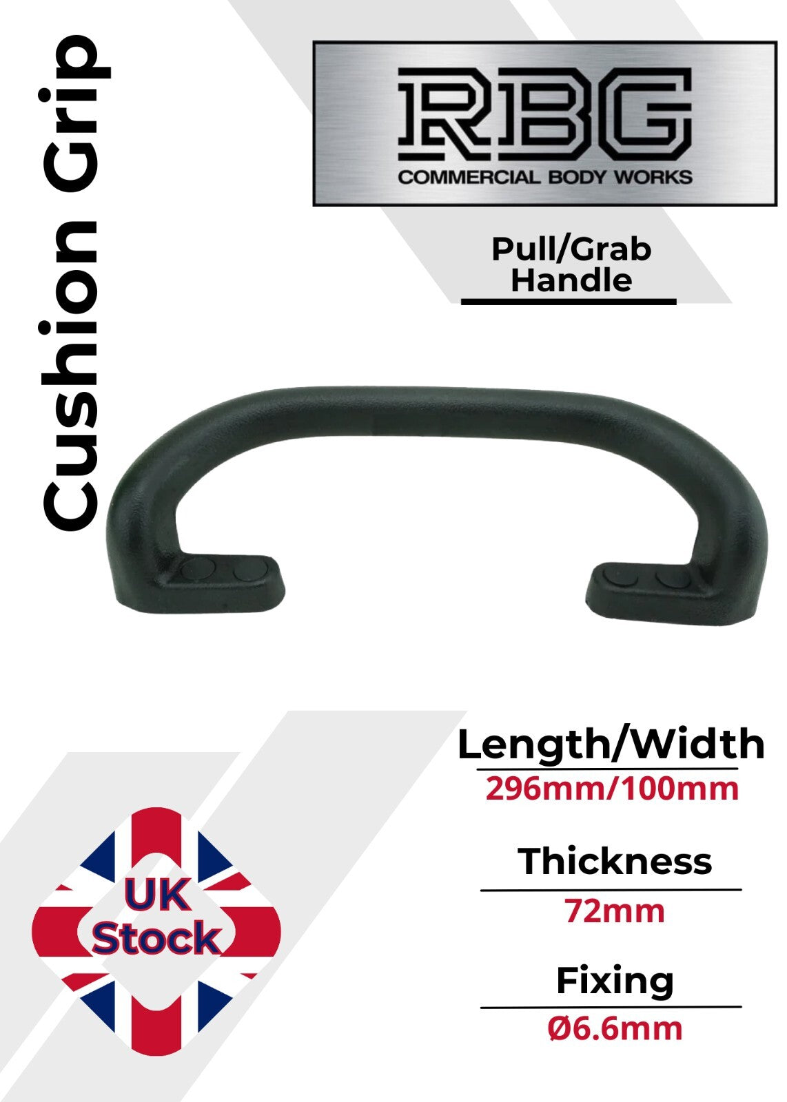 1x Large Steel Core Soft Grip Grab Pull Handle BLACK Trucks Trailers Buses...