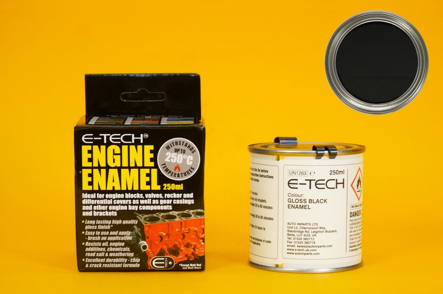 Engine Enamel Paint VARIOUS COLOURS E-TECH 250ml Heat Resistant Car Motorbike UK