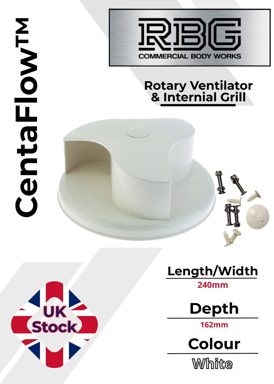 Centaflow™ Wind Driven Vent White Horsebox Classic Profile Rotary Van Roof Air