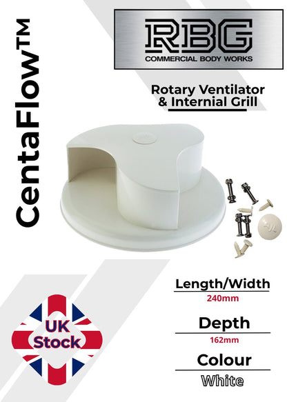 Centaflow™ Wind Driven Vent White Horsebox Classic Profile Rotary Van Roof Air