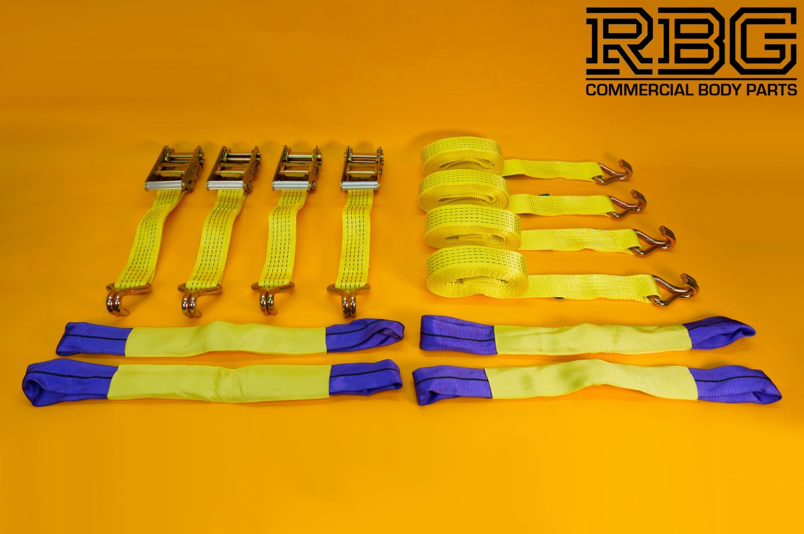 Ratchet Tie Down Strap SET 4Pcs 5 Ton Hi-Vis YELLOW Recovery Safety Over Wheel