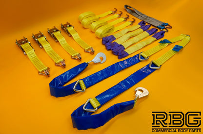 Winching Assistance Strap 1.5m x 50mm + 4x Tie Down Ratchet Strap 4m x 50mm 5Ton
