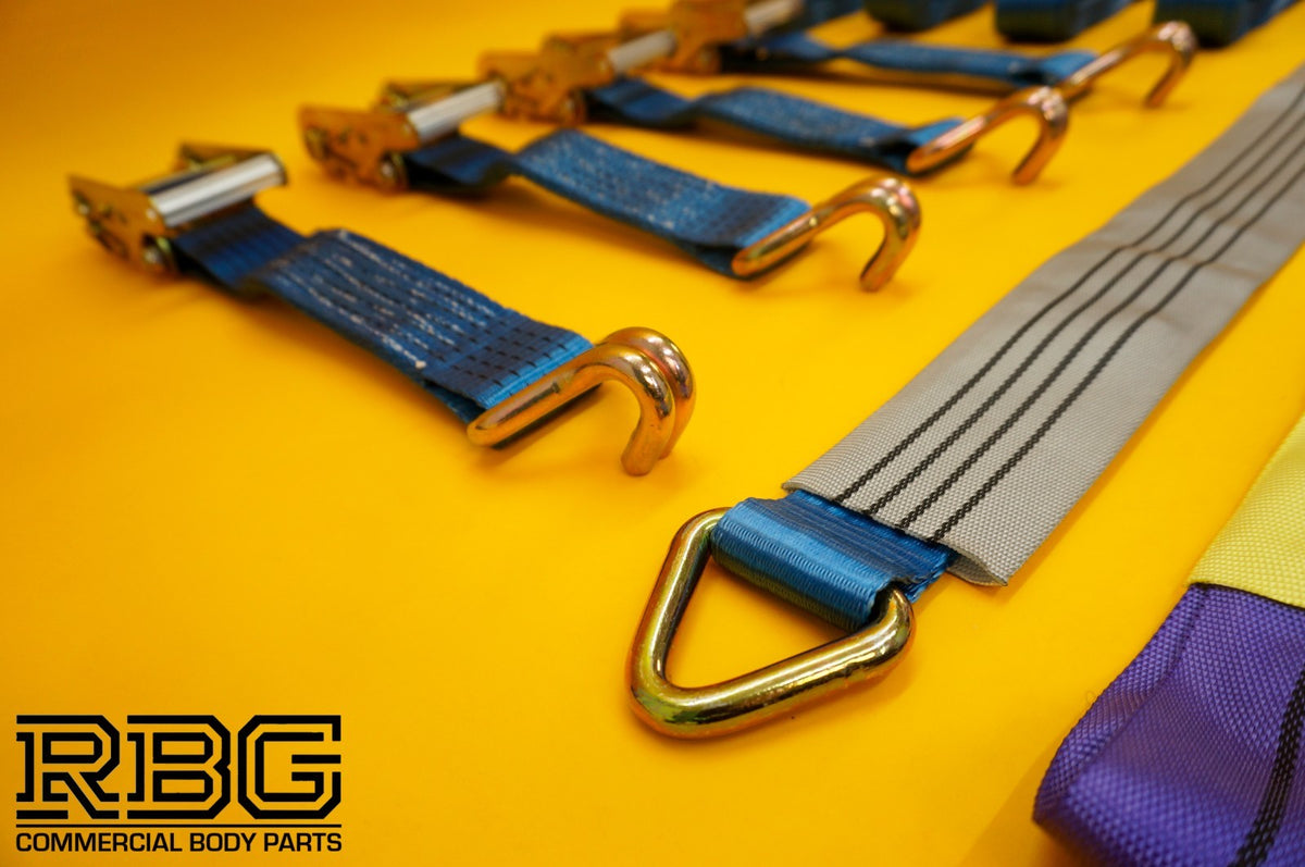 Axle Recovery Strap 1mx50mm + 4x Tie Down Ratchet Strap 4mx50mm 5Ton Lashing