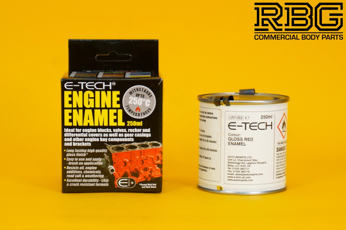 Engine Enamel Paint RED Gloss E-TECH 250ml Heat Resistant Car Vehicle Motorbike