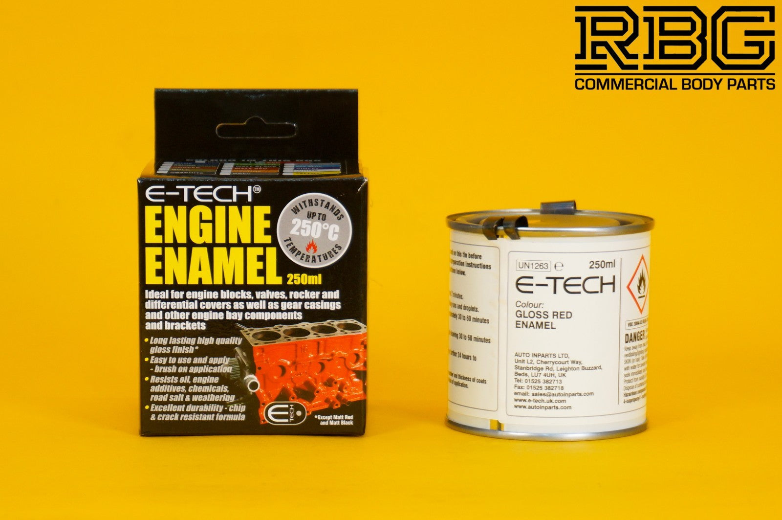 Engine Enamel Paint RED Gloss E-TECH 250ml Heat Resistant Car Vehicle Motorbike