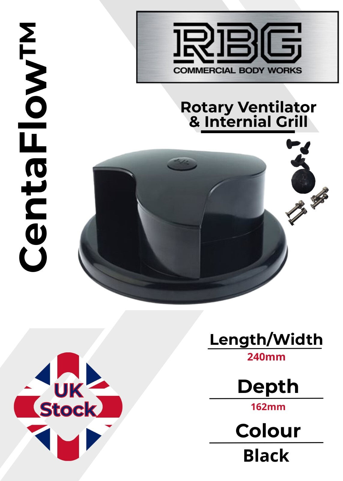 Centaflow™ Wind Driven Vent Black Horsebox Classic Profile Rotary Van Roof Air