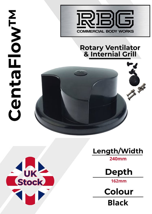 Centaflow™ Wind Driven Vent Black Horsebox Classic Profile Rotary Van Roof Air