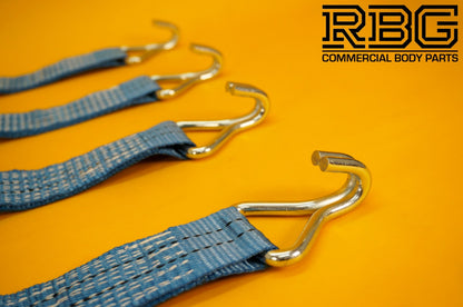 Ratchet Strap Recovery 2Ton Tie Down Alloy Wheel Hi-Vis Blue Lashing SET 4Pcs