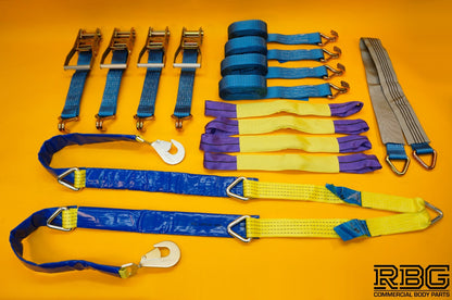 Ratchet Tie Down Strap 4x + Winching Assistance Strap 1.5m + Axle Recovery Strap