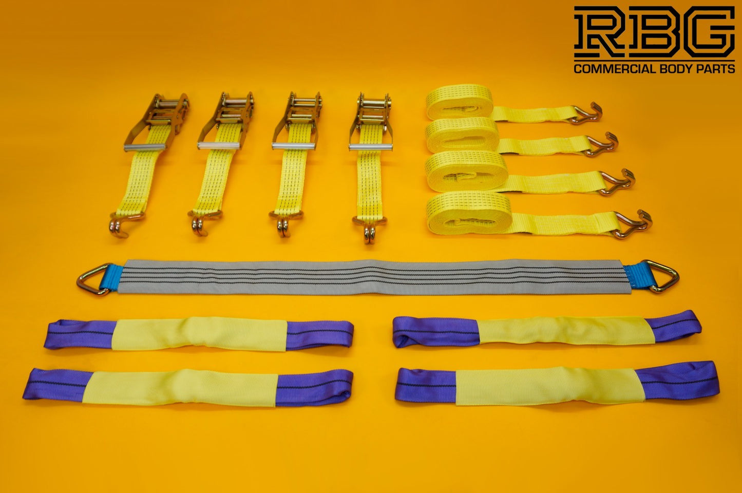 4x Tie Down Ratchet Strap 4m x 50mm 5Ton + Axle Recovery Strap 1m x 50mm Lashing