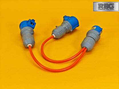 2 Way Splitter 16A 230V for Caravan 30cm Cable 2x Sockets 16Amp Hook Up Orange