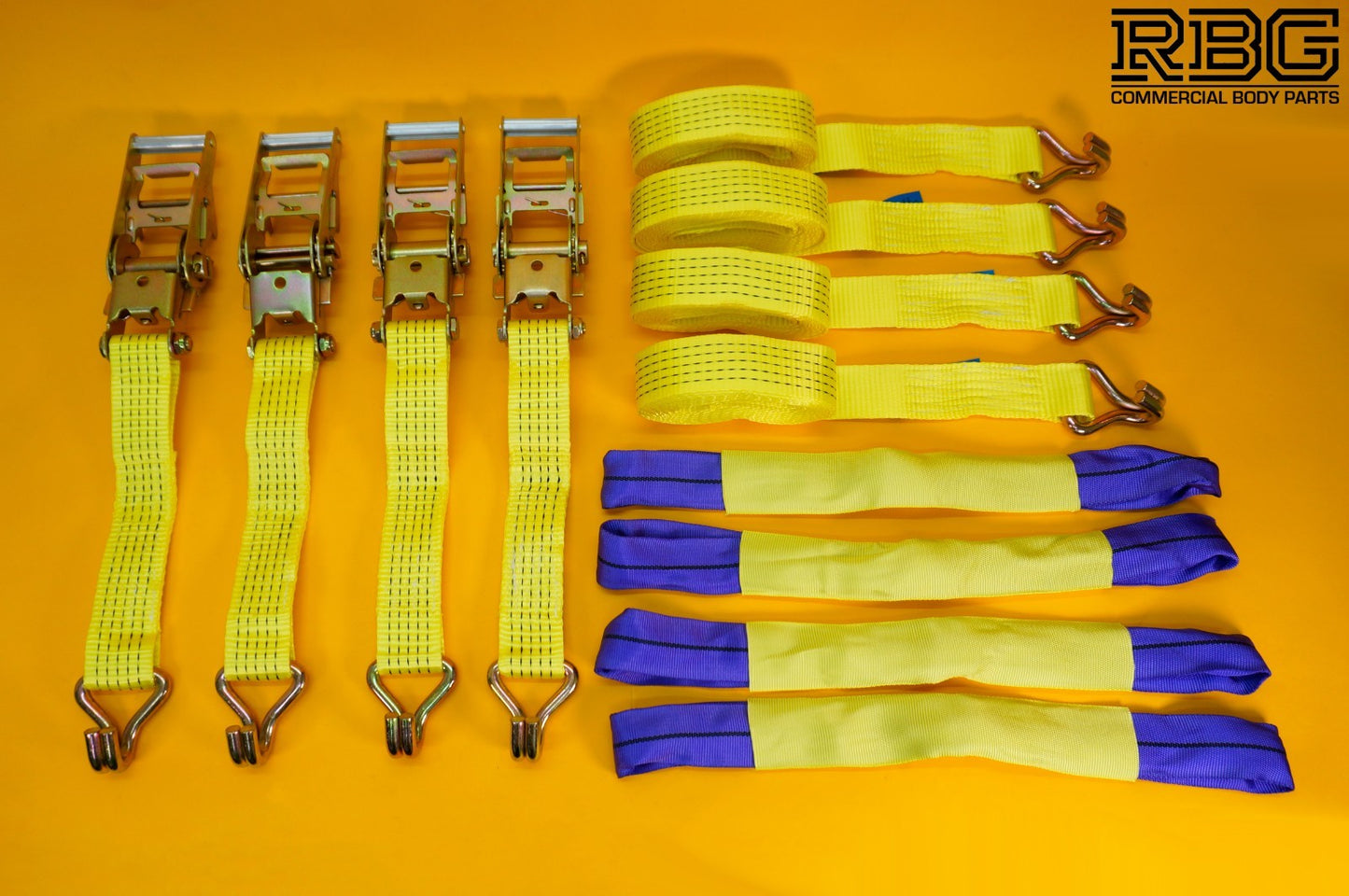 Ratchet Tie Down Strap SET 4Pcs 5 Ton Hi-Vis YELLOW Recovery Safety Over Wheel