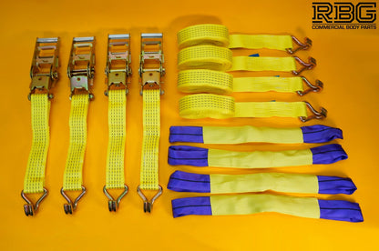 Ratchet Tie Down Strap SET 4Pcs 5 Ton Hi-Vis YELLOW Recovery Safety Over Wheel