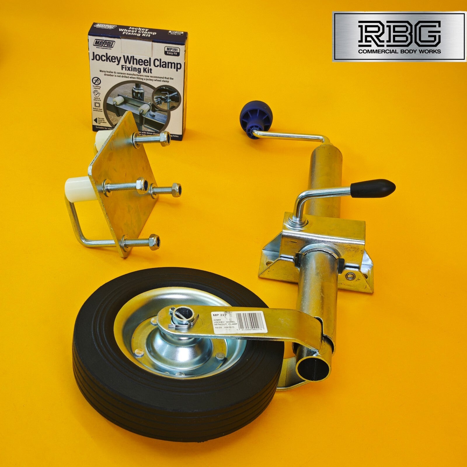 42mm Jockey Wheel + Clamp + Fixing Kit For Trailer / Caravan 100Kg 480-750mm UK