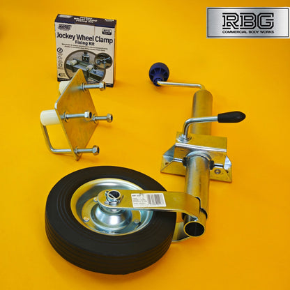42mm Jockey Wheel + Clamp + Fixing Kit For Trailer / Caravan 100Kg 480-750mm UK