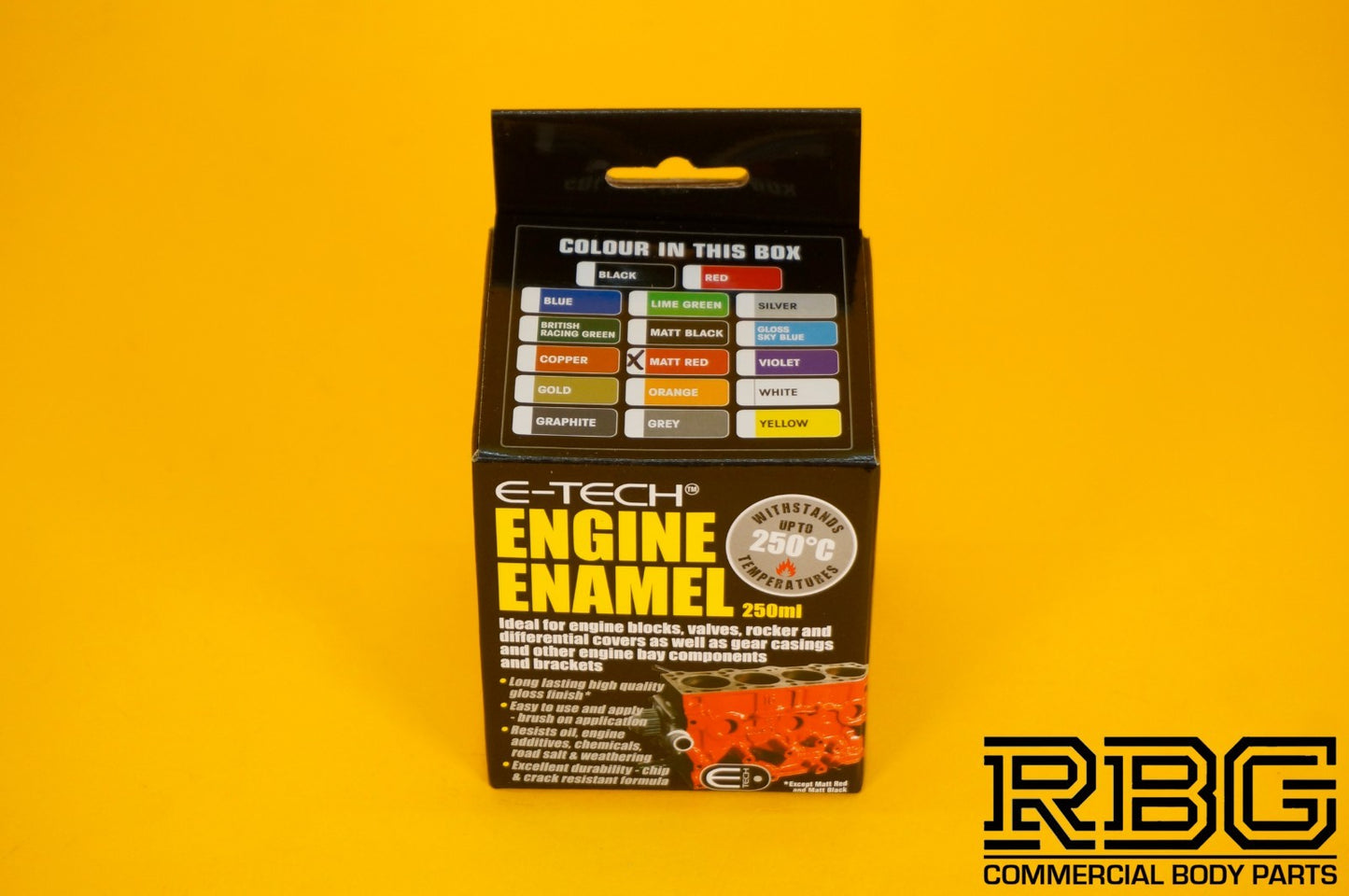 Engine Enamel Paint MATT RED E-TECH 250ml Heat Resistant for Car Motorbike