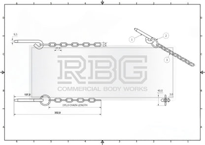 Round Cotter Pin & Chain 137 x 9.5mm Trailers Tail Gate Horseboxes Tipper...