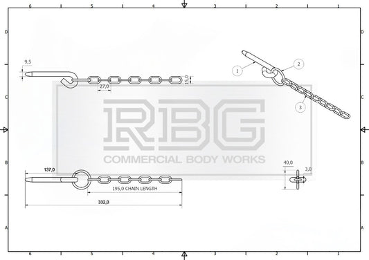 Round Cotter Pin & Chain 137 x 9.5mm Trailers Tail Gate Horseboxes Tipper...