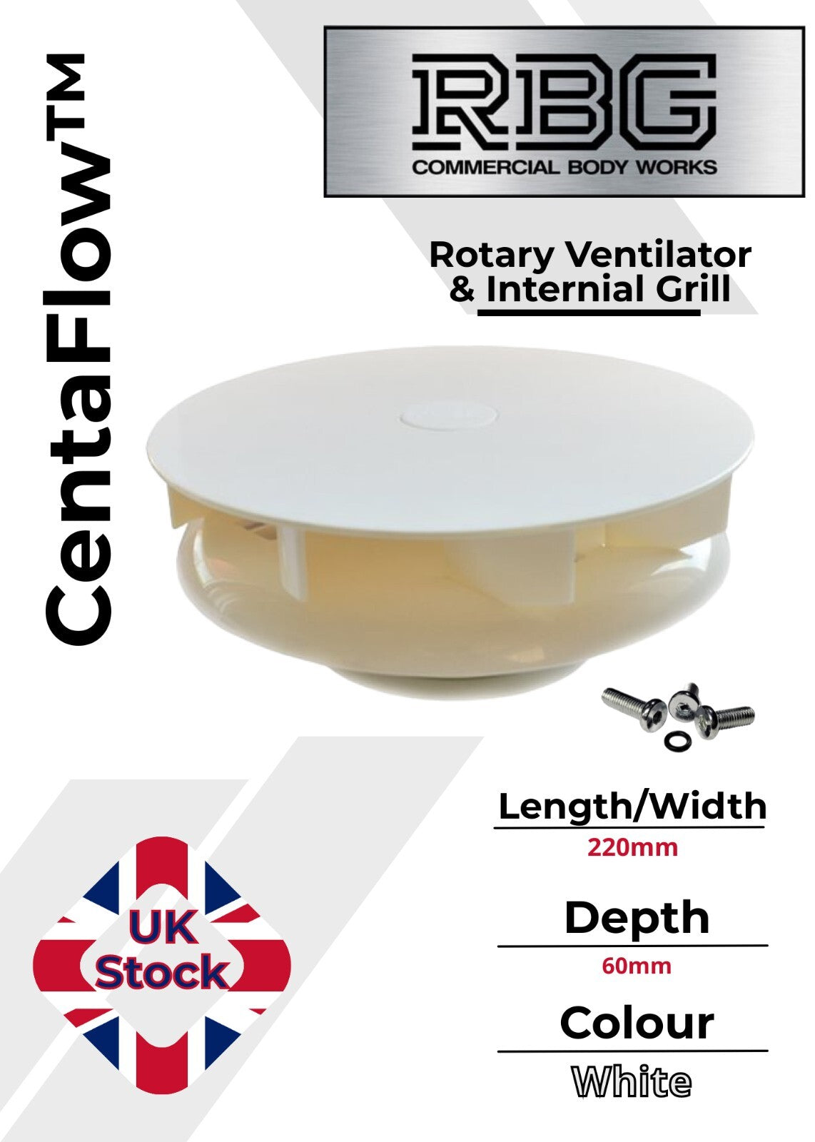Centaflow™ Wind Driven Extractor Vent White Horsebox Low Profile Van Roof Rotary
