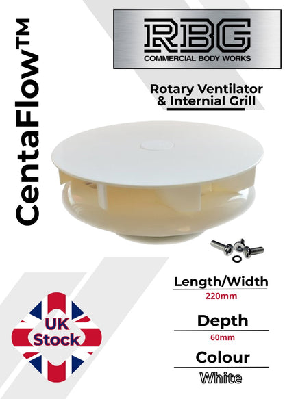 Centaflow™ Wind Driven Extractor Vent White Horsebox Low Profile Van Roof Rotary