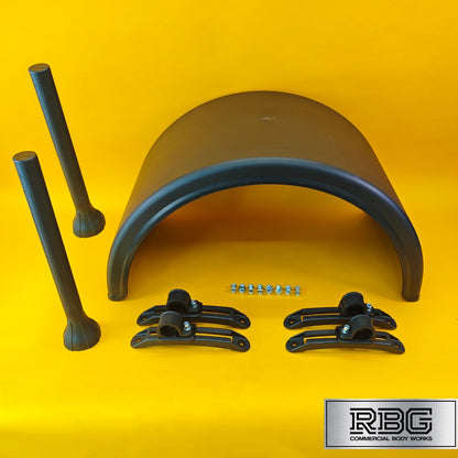 Twin Wheel Round Mudguard + Brackets & Wing Stays 860X450mm Plastic Domar Trucks