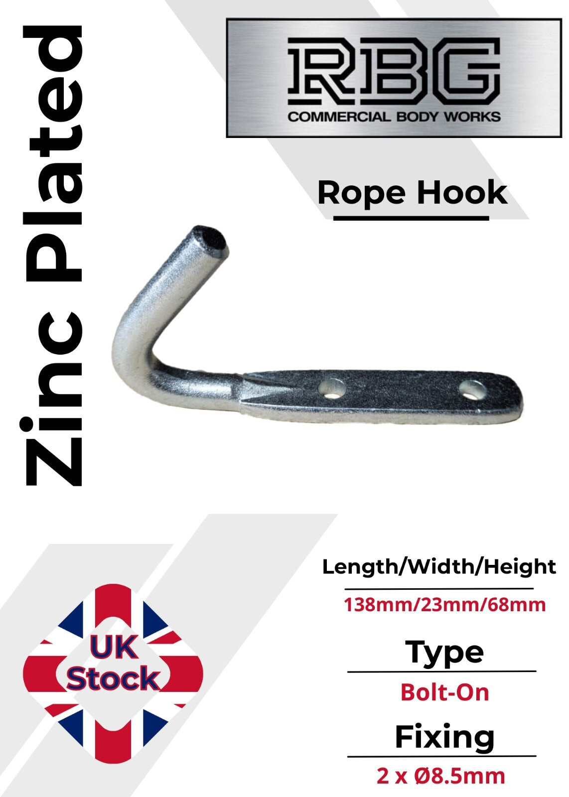 Large Rope Hook Heavy Duty Zinc Plated Trailer Truck Van Tie Down Bolt On 1Pc