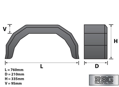 13 Inch Plastic Mudguard Single 760mm x 210mm for Trailer 13″ Wheels Black UK