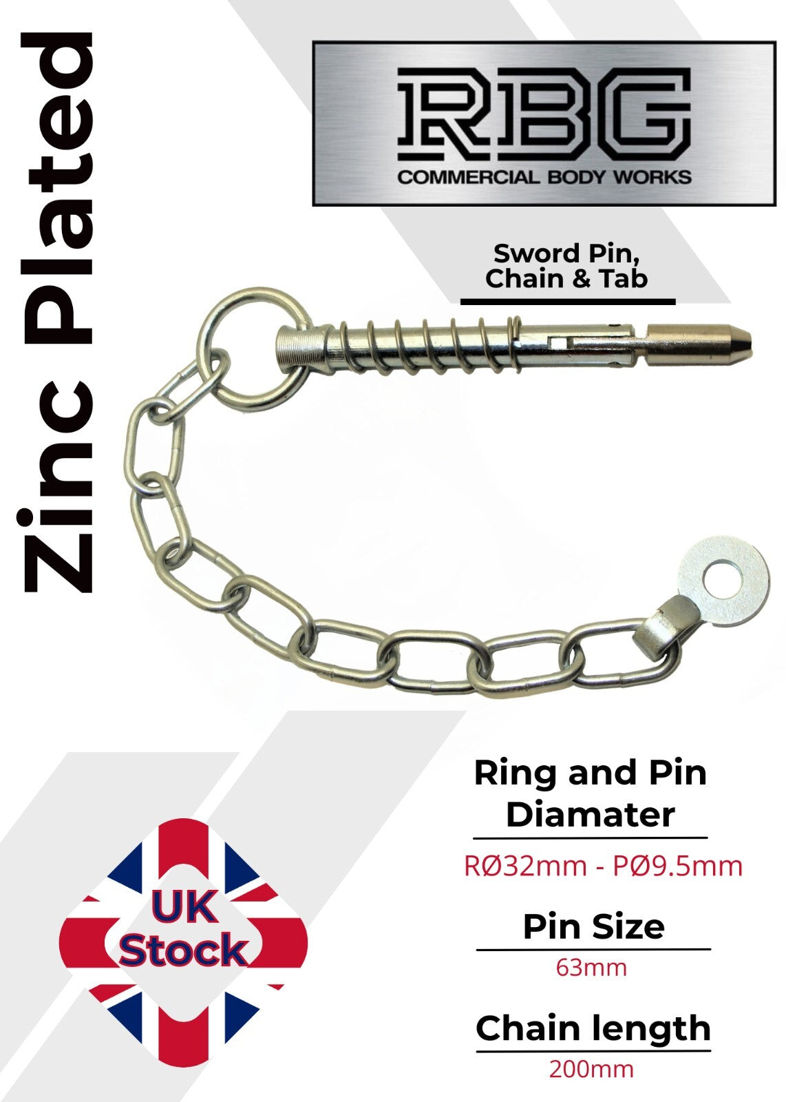 2x Tailboard Forket, Lug & SPRING LOADED Sword Pin & Chain Truck Trailer Drop