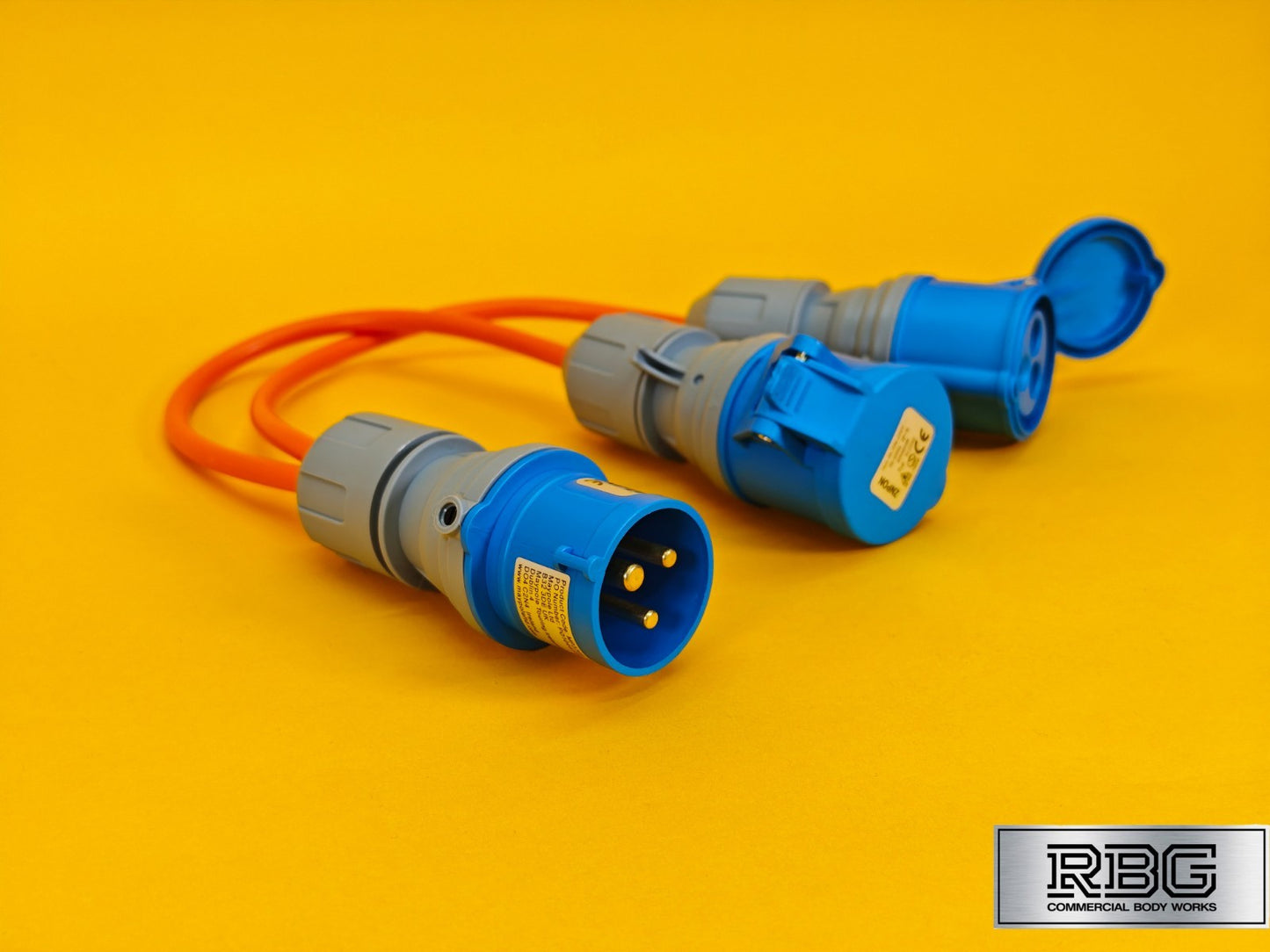 2 Way Splitter 16A 230V for Caravan 30cm Cable 2x Sockets 16Amp Hook Up Orange