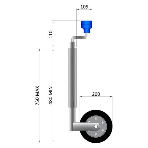 42mm Jockey Wheel + Clamp For Trailer / Caravan 100Kg Standard Duty 480-750mm UK