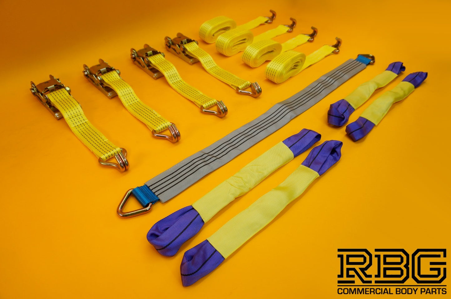 Axle Recovery Strap 1m x 50mm + 4x Tie Down Ratchet Strap 4m x 50mm 5Ton Cargo