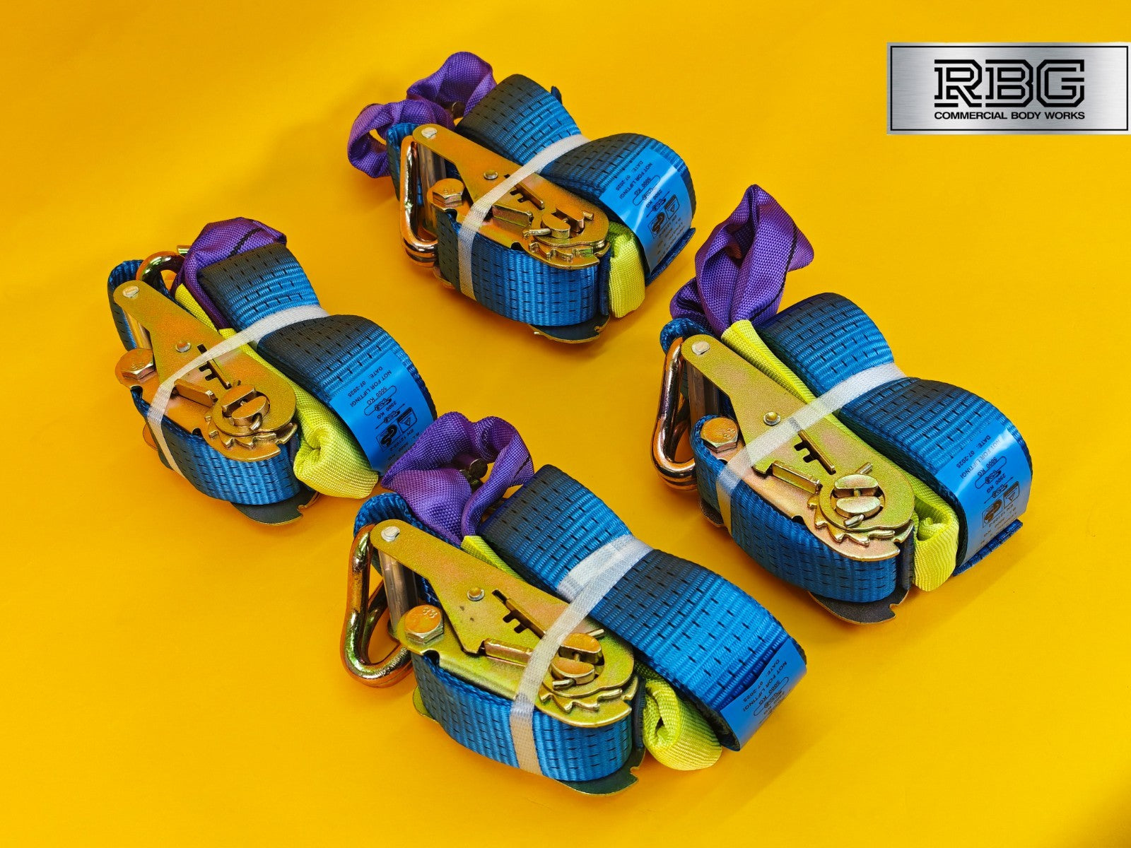 Recovery Ratchet Strap SET 4Pcs 5ton Tie Down Alloy Wheel High-Visibility Blue