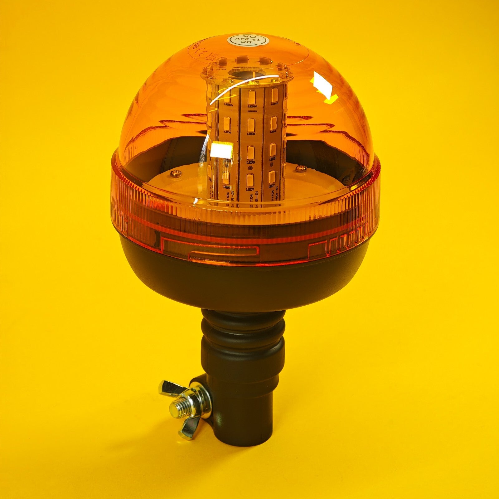 Warning Beacon Light Amber Flexi Din 40 LED Flashing Pole Mount Rotating 12/24V