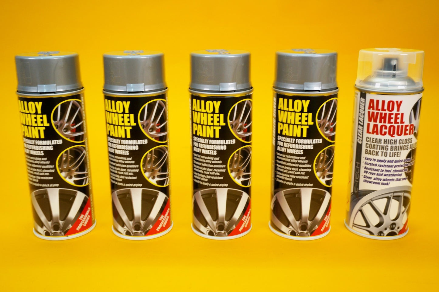 4x Alloy Wheel Paint METALLIC SILVER + 1x Clear Lacquer Spray Refurbishment Kit
