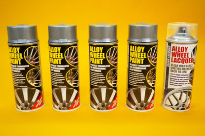 4x Alloy Wheel Paint METALLIC SILVER + 1x Clear Lacquer Spray Refurbishment Kit