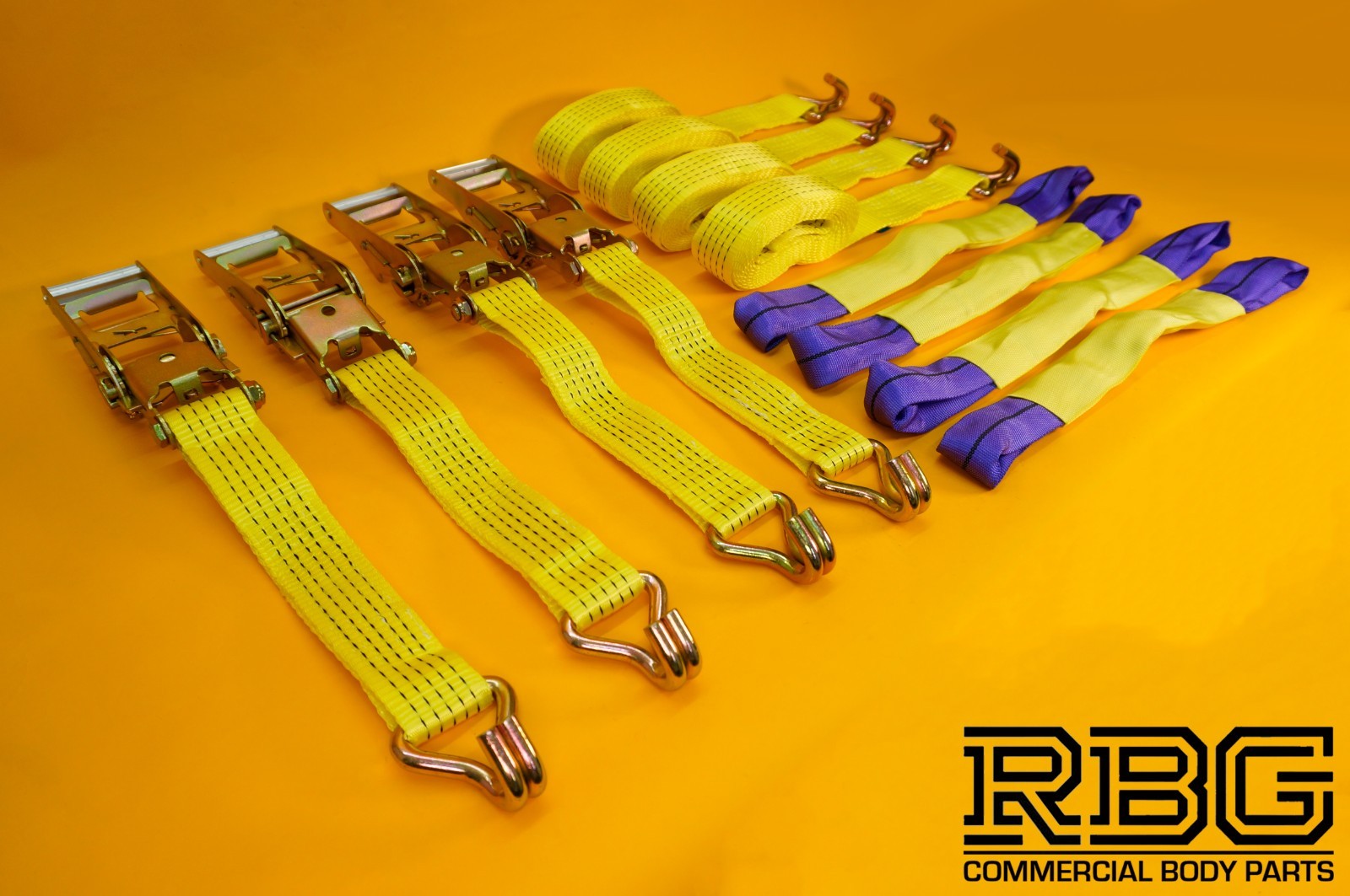 Ratchet Tie Down Strap SET 4Pcs 5 Ton Hi-Vis YELLOW Recovery Safety Over Wheel