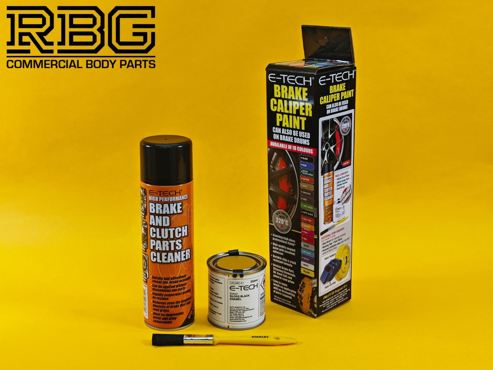 Brake Caliper Paint Kit BLACK Paint + Cleaner + Brush E-TECH For Car Vehicle UK