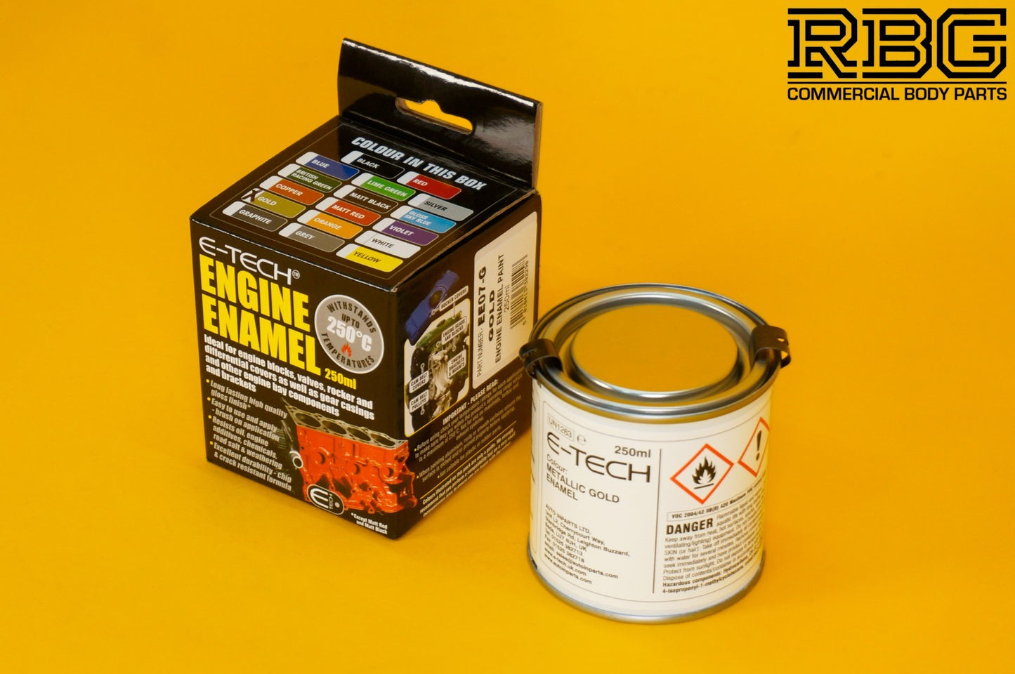 Engine Enamel GOLD Paint Gloss E-TECH 250ml Heat Resistant for Car Motorbike
