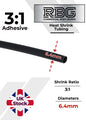 ADHESIVE HEAT SHRINK TUBE 3:1 BLACK HIGH QUALITY SHRINKS: 1M,5M,10M,20M,50M,100M