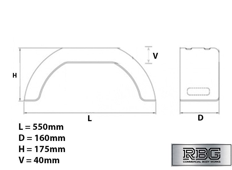 8 Inch Plastic Mudguard Single 550mm x 160mm for Trailer 8″ Wheels Domar Deluxe