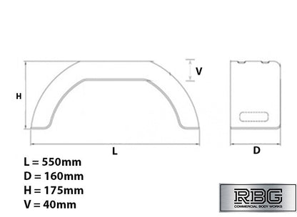 8 Inch Plastic Mudguard Single 550mm x 160mm for Trailer 8″ Wheels Domar Deluxe