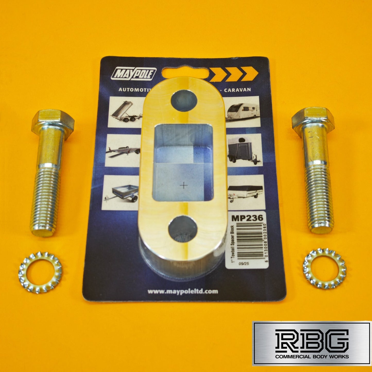 Tow Bar Ball Spacer Extension + 70mm Bolts & Nuts 25mm Block Trailer Caravan UK