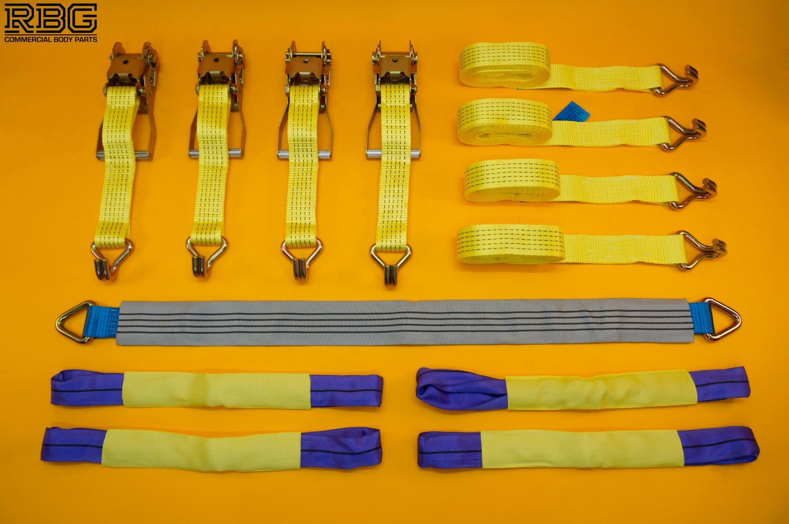 4x Tie Down Ratchet Strap 4m x 50mm 5Ton + Axle Recovery Strap 1m x 50mm Lashing
