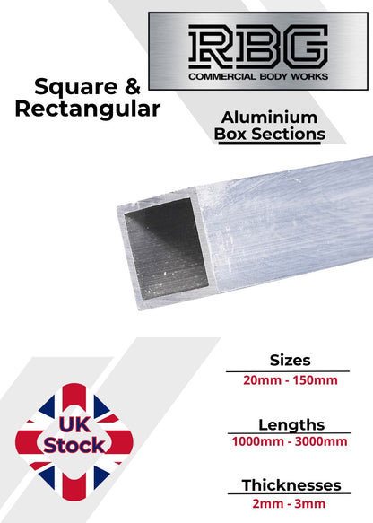 ALUMINIUM RECTANGULAR & SQUARE BOX SECTION Various Sizes Metric Free UK Delivery