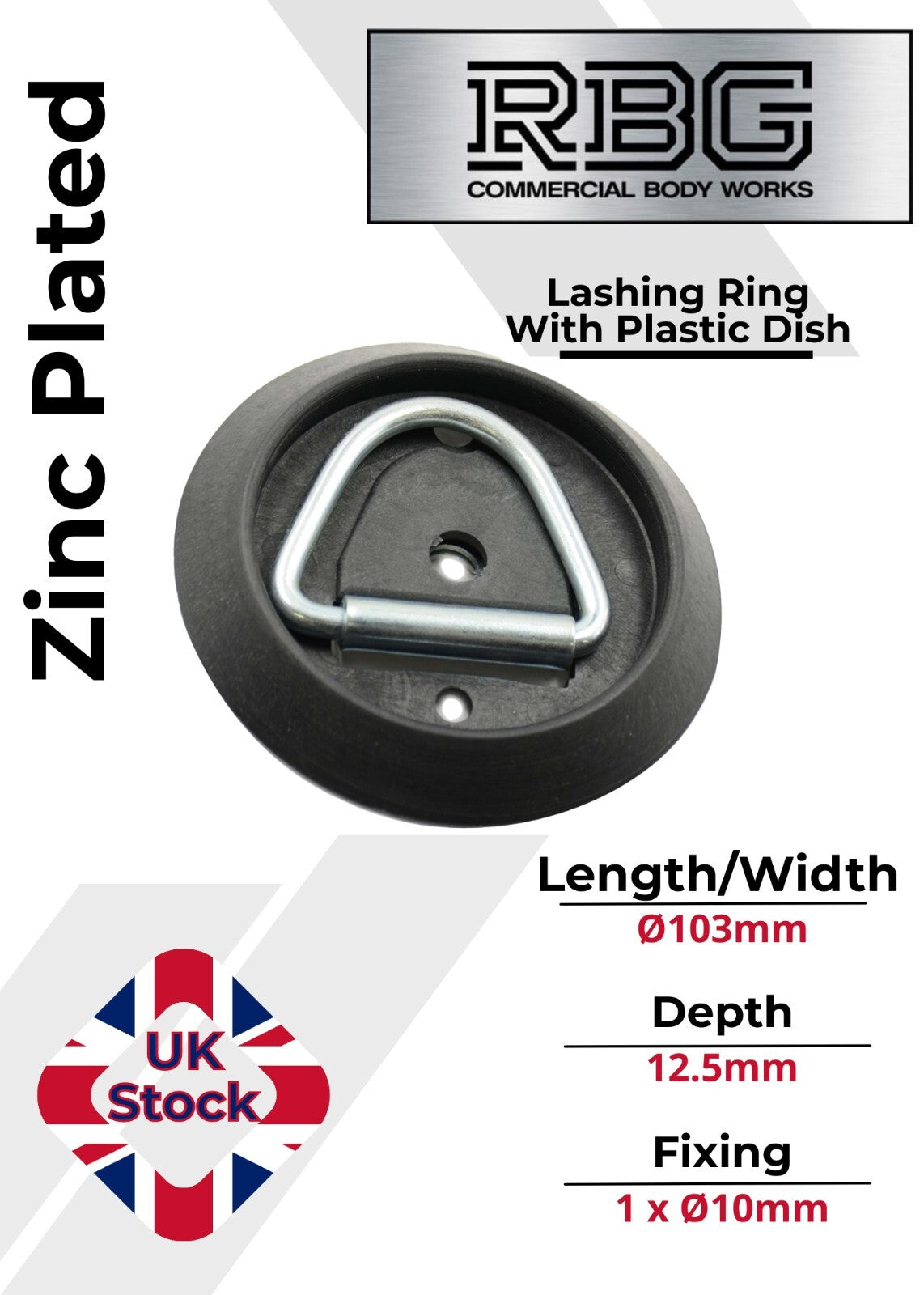 1x Tie Down Lashing Ring & Base Dish, Zinc Plated  Trucks Trailers Horsebox