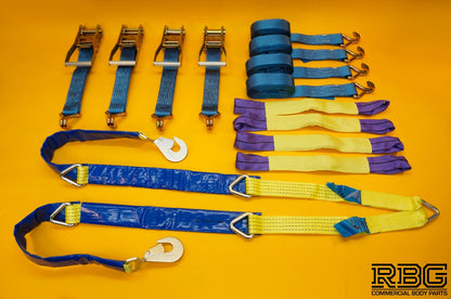 Winching Assistance Strap 1.5m x 50mm + 4x Recovery Ratchet Strap 4m x 50mm 5Ton