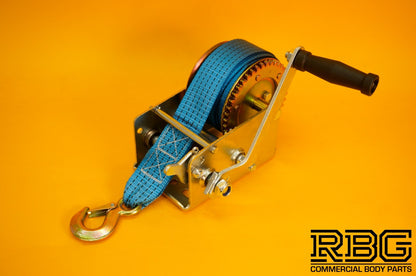 Manual Hand Winch 2000lb + Strap 10m & Hook Trailer Caravan Boat Winch Marine