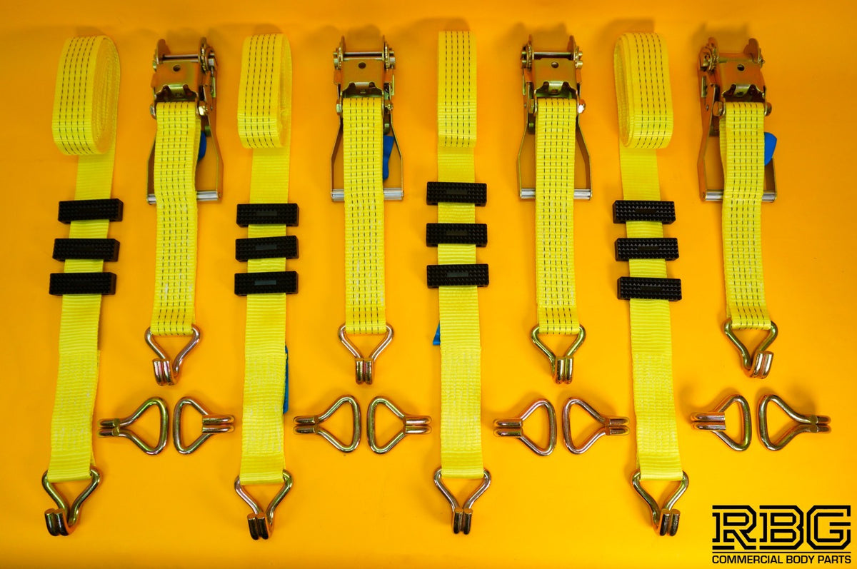 4x Tie Down Ratchet Strap 5T 4mx50mm Over Wheel + Axle Recovery Strap 1mx50mm