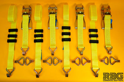 4x Tie Down Ratchet Strap 5T 4mx50mm Over Wheel + Axle Recovery Strap 1mx50mm