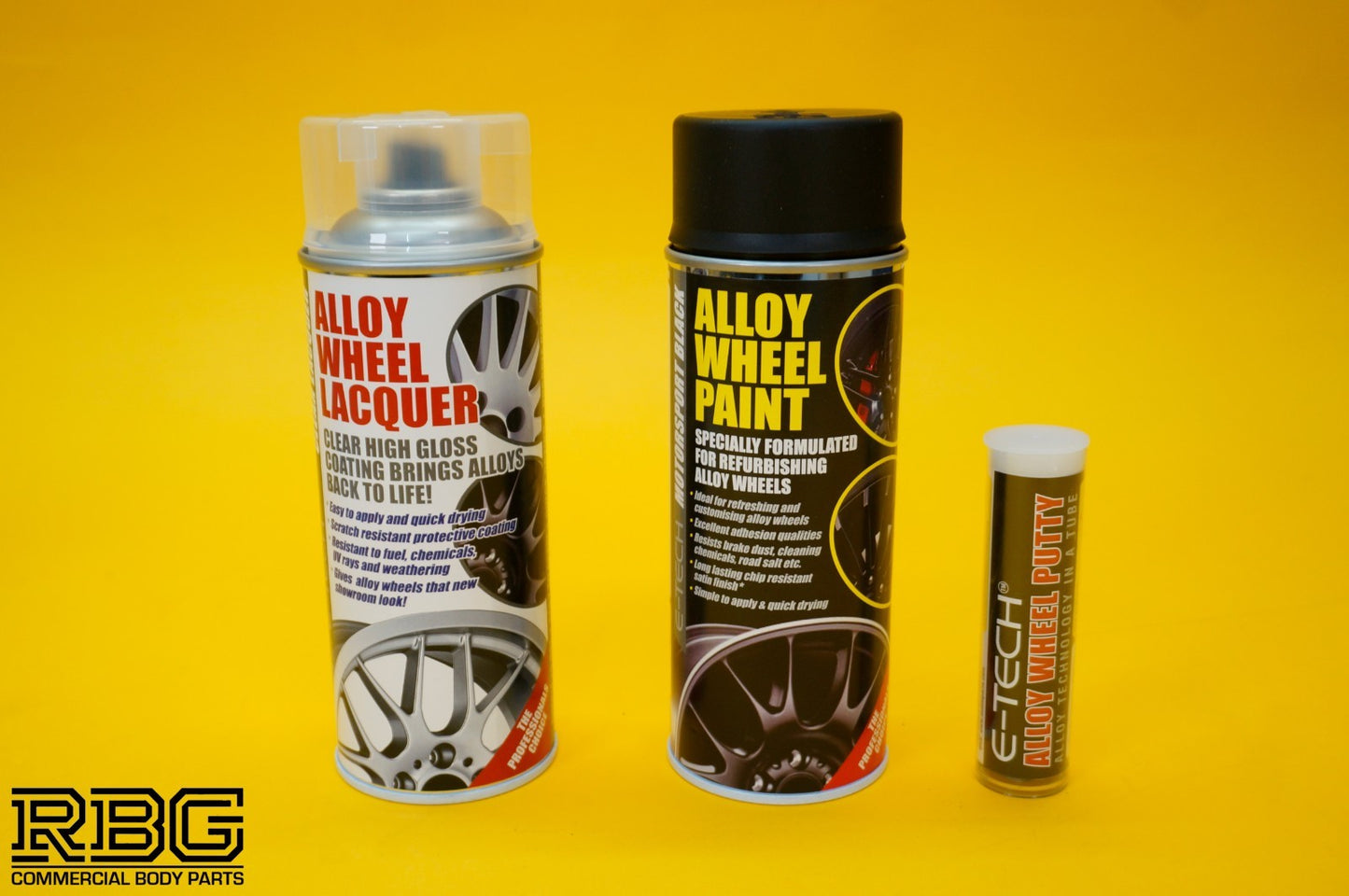 Alloy Wheel Refurbishment Repair Kit BLACK Wheel Spray Paint + Lacquer E-TECH
